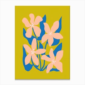 Pink Flowers On Yellow Background Canvas Print