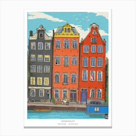 Amsterdam Canal Houses - Dutch Cityscape Wall Art - Retro Netherlands Illustration Canvas Print