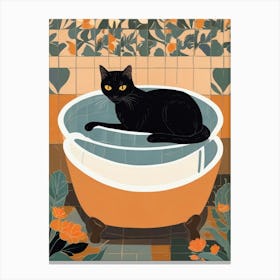 Black Cat in Japan Bathroom Canvas Print