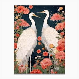 Black And Red Cranes 6 Vintage Japanese Botanical Canvas Print