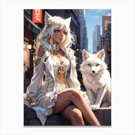 Anime Girl And Wolf Canvas Print