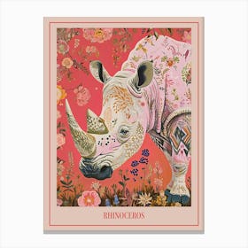 Floral Animal Painting Rhinoceros 1 Poster Canvas Print