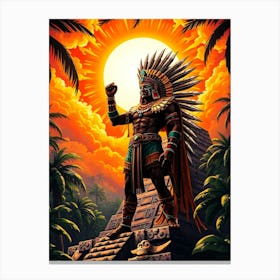 Aztec Warrior On Pyramid Canvas Print