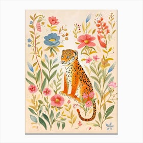 Folksy Floral Animal Drawing Jaguar 3 Canvas Print