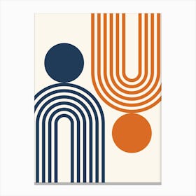 Mid Century Modern Geometric 461 In Navy Blue And Orange Rainbow And Sun Abstraction 01 Canvas Print