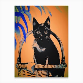 Cat Sat In A Basket 7 Canvas Print
