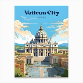 Vatican City Europe Catholic Travel Illustration Canvas Print