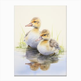 Ducklings Ink Splash Watercolour 2 Canvas Print