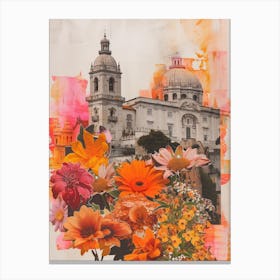 Lisbon   Floral Retro Collage Style 3 Canvas Print