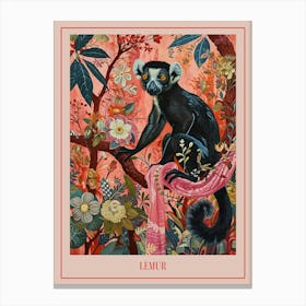 Floral Animal Painting Lemur 4 Poster Canvas Print