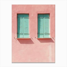 Pink Wall With Green Shutters Canvas Print
