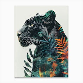 Double Exposure Realistic Black Panther With Jungle 7 Canvas Print