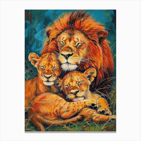 Masai Lion Family Bonding Fauvist Painting 1 Canvas Print
