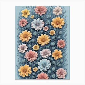 Ilustration V2 Colourful Sketched Flowers Growing Upwards Past 2 Canvas Print