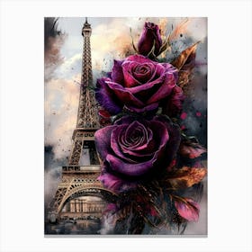 Parisian Elegance: Vintage Collage with Roses and Calligraphy Canvas Print