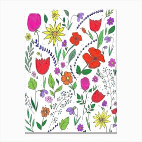 Flowers Nature Flower Meadow Blossom Bloom Art Colorful Drawing Canvas Print