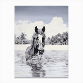 A Horse Oil Painting In Matira Beach, Bora Bora, Portrait 1 Canvas Print