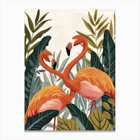 Andean Flamingo And Croton Plants Minimalist Illustration 2 Canvas Print