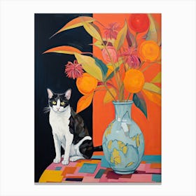 Lily Flower Vase And A Cat, A Painting In The Style Of Matisse 0 Canvas Print