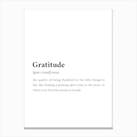 Gratitude Funny Definition Wall Canvas Print