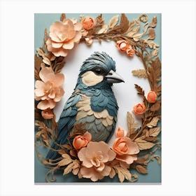 Bird In A Flower Wreath 2 Canvas Print