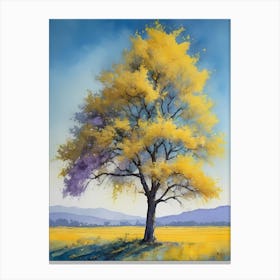 Painting Of A Tree, Yellow, Purple (29) Canvas Print