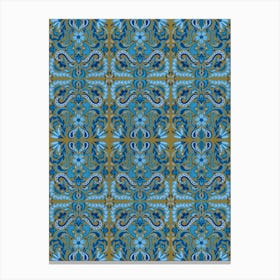 Blue And Gold boho folk art tile pattern Canvas Print