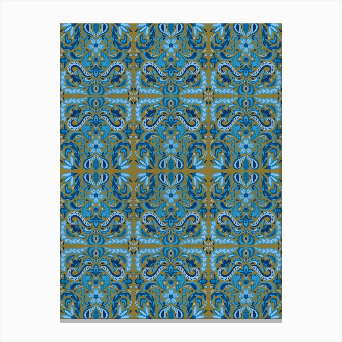 Blue And Gold boho folk art tile pattern Canvas Print by Libby Hagger