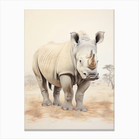 Detailed Vintage Illustration Of A Rhino 3 Canvas Print