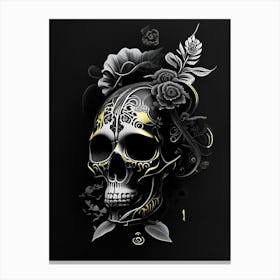 Skull With Floral Patterns Yellow Stream Punk Canvas Print