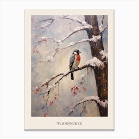 Vintage Winter Animal Painting Poster Woodpecker 2 Canvas Print