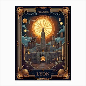 Lyon, France, Tarot Card Travel  Line Art 3 Canvas Print