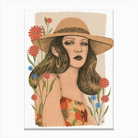 Summer Girl In Hat Canvas Print