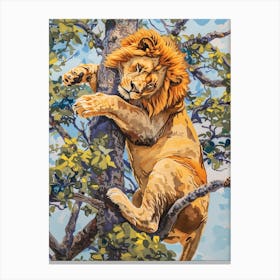 Southwest African Lion Climbing A Tree Fauvist Painting 1 Canvas Print