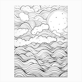 Line Art Inspired By Starry Night 3 Canvas Print