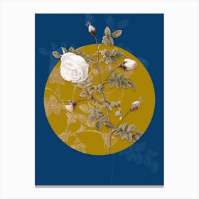 Vintage Botanical Silver Flowered Hispid Rose on Circle Yellow on Blue Canvas Print