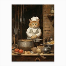 Cat In A Medieval Kitchen As A Cook 2 Canvas Print