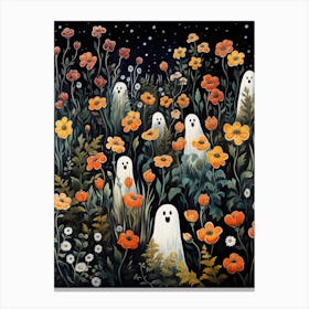Cute Bedsheet Ghost, Botanical Halloween Watercolour 41 Canvas Print
