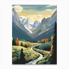 Yosemite Valley View   Geometric Vector Illustration 1 Canvas Print