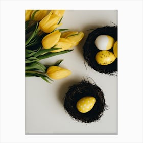 Easter Eggs And Tulips Canvas Print