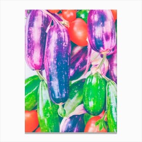 Chinese Eggplant Risograph Retro Poster vegetable Canvas Print
