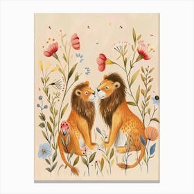 Folksy Floral Animal Drawing Lion 3 Canvas Print