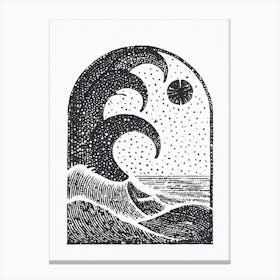 Moon And The Waves Ukiyo-e pointillism Canvas Print