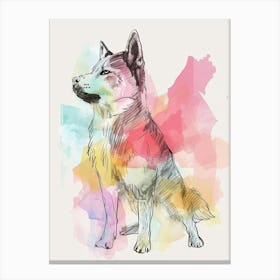 Pastel Norwegian Buhund Dog Line Illustration 2 Canvas Print