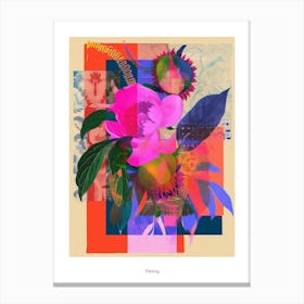 Peony 1 Neon Flower Collage Poster Canvas Print