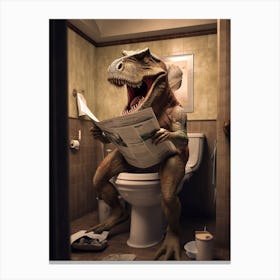 Dinosaur Reading Newspaper 1 Canvas Print