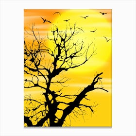 Silhouette Of A Tree At Sunset Canvas Print