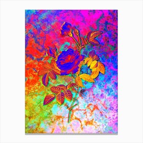 Pink Rose Turbine Botanical in Acid Neon Pink Green and Blue Canvas Print