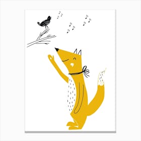 Fox And Birds Animal Pop Canvas Print