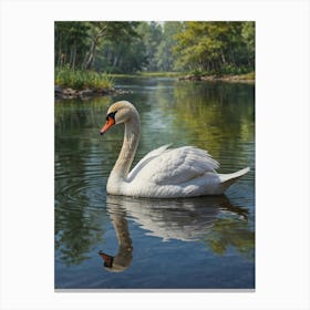 Swan In Water Canvas Print